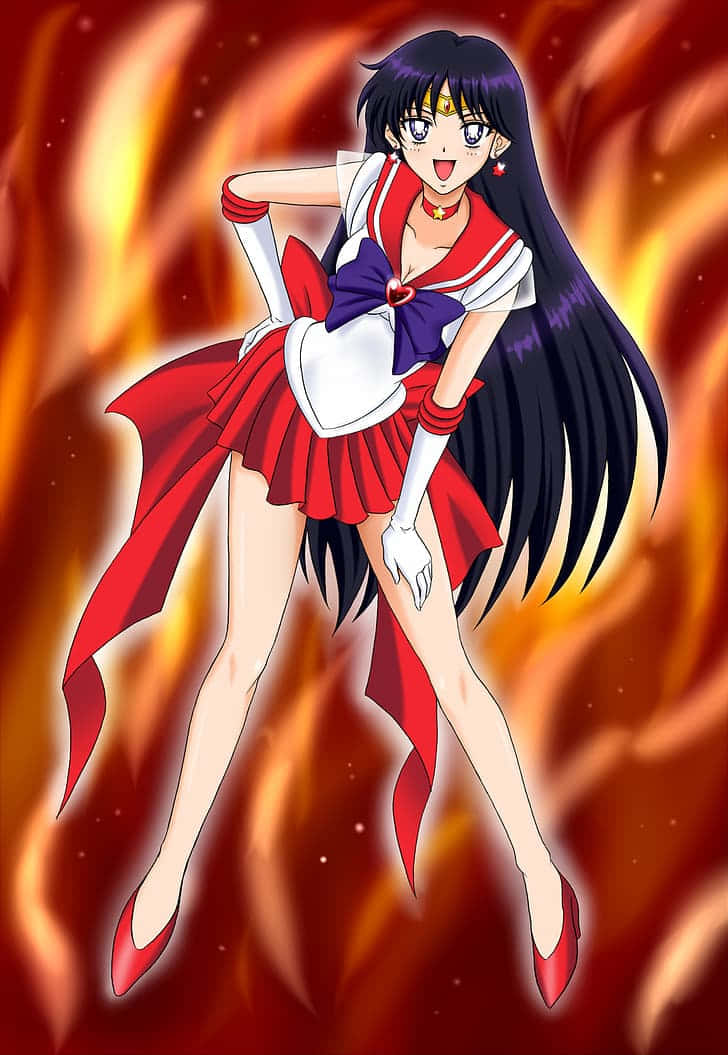 Powerful Sailor Mars Engaged In Battle Background