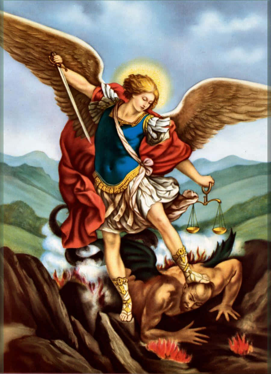 Powerful Saint Michael Defeating Evil Background