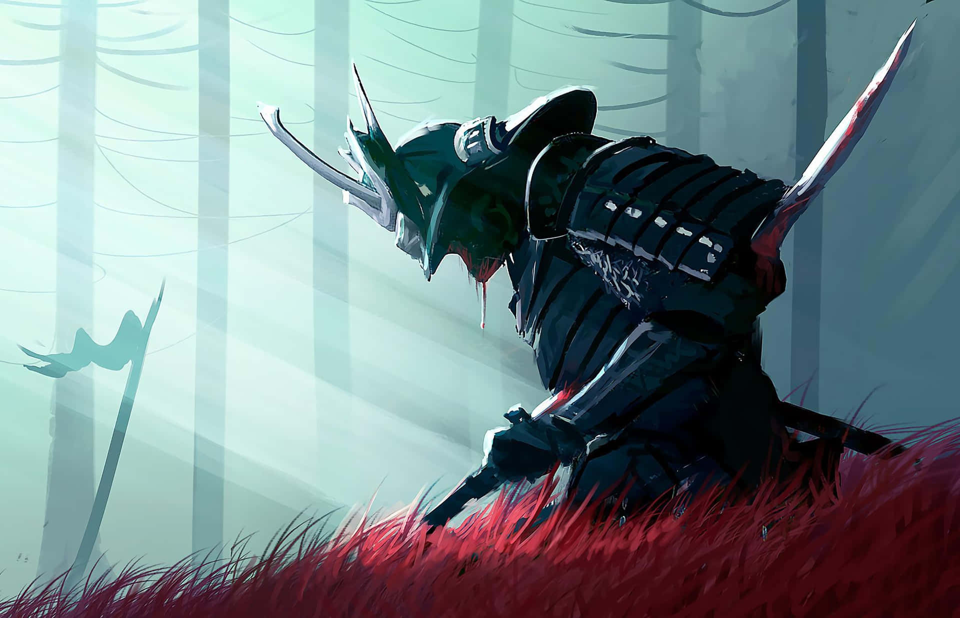 Powerful Samurai Warrior In An Intense Battlefield Background
