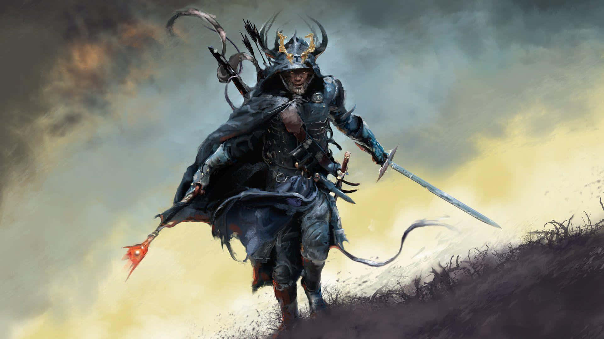 Powerful Samurai Warrior In Battle Background