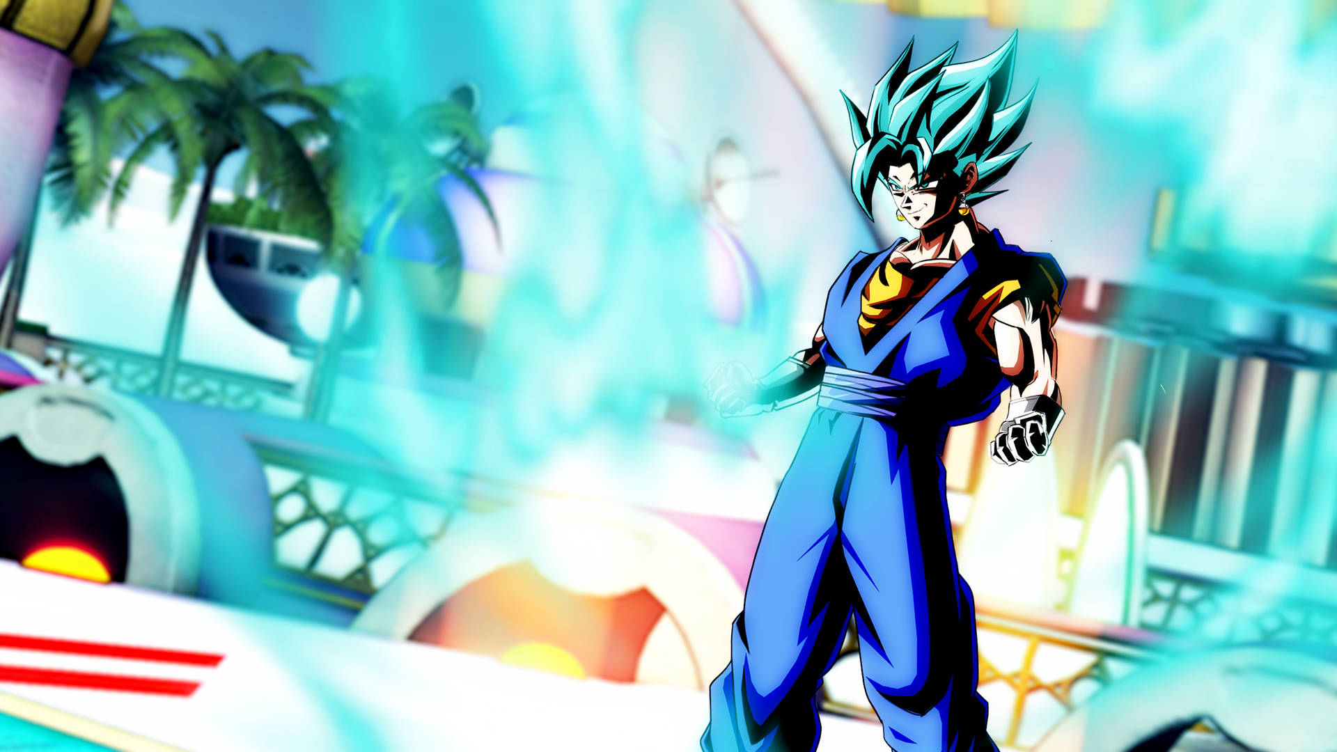 Powerful Vegito Glowing Blue Background