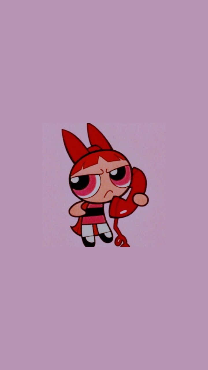 Powerpuff Girl With A Red Heart On Her Head Background
