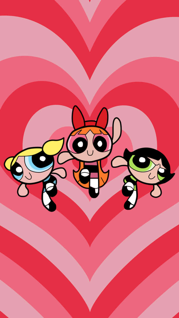 Powerpuff Girls Aesthetic With Hearts Background