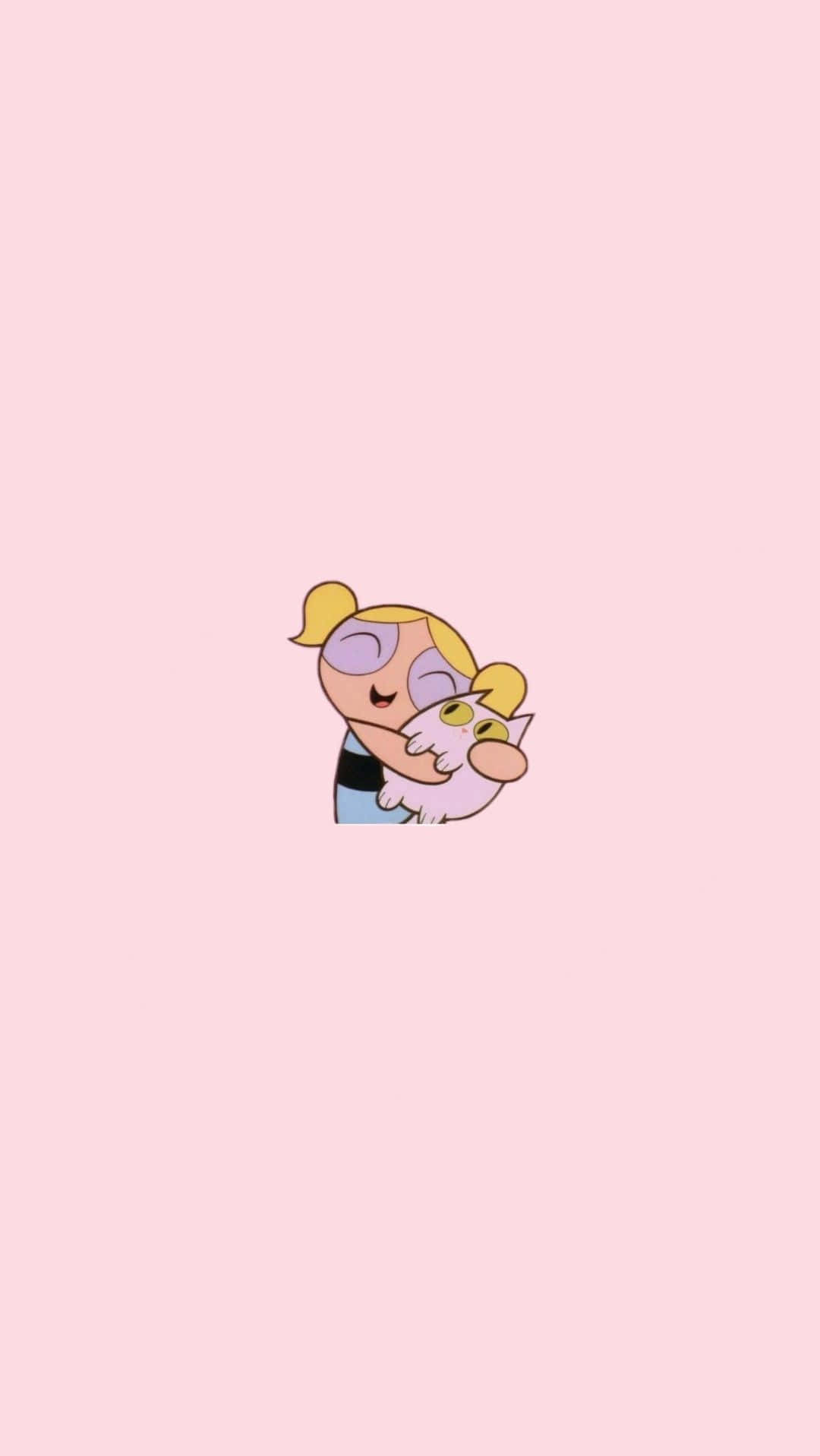 Powerpuff Girls Bubbles Cuddling A Cat Background