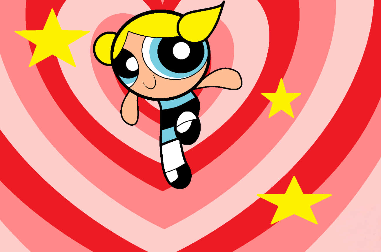 Powerpuff Girls Bubbles In Front Of Hearts And Stars Background