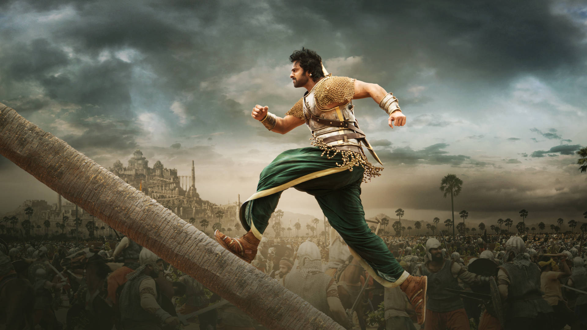 Prabhas Hd Baahubali Running Upward Background