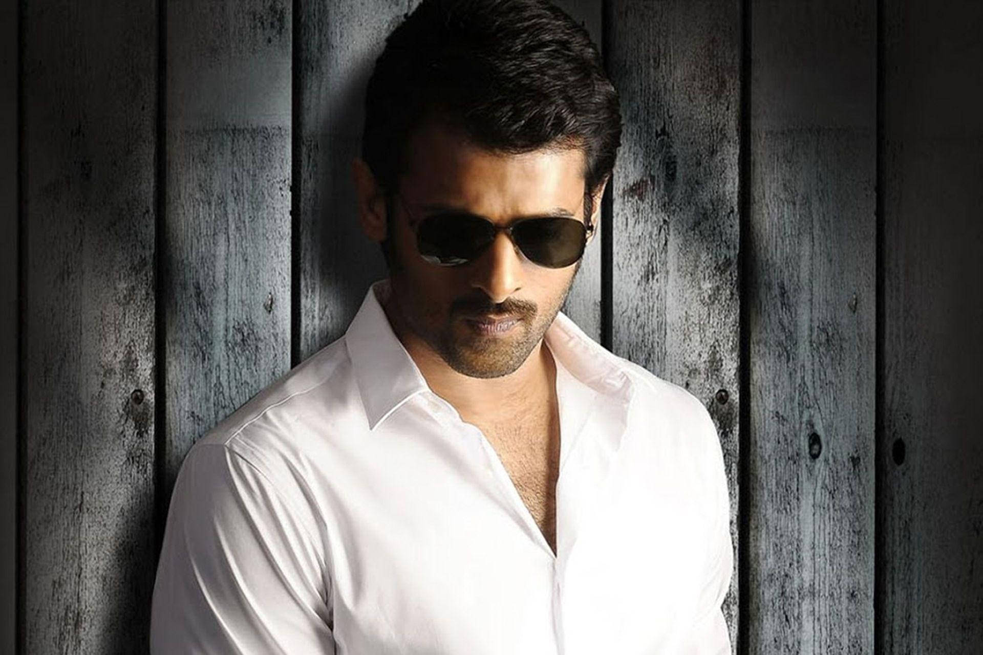 Prabhas Hd In White Button-up Shirt Background