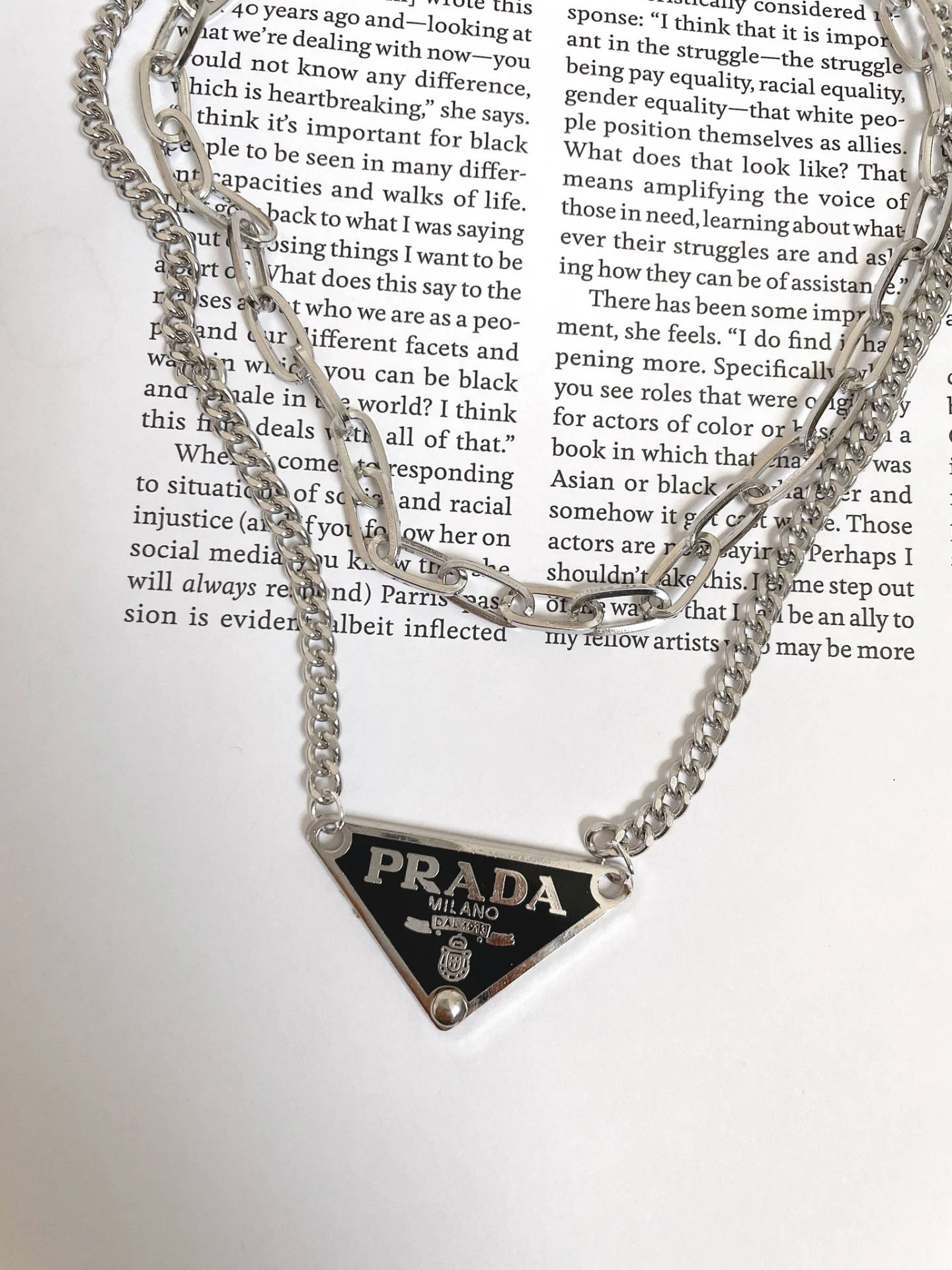 Prada Designer Logo Charm Necklace Background