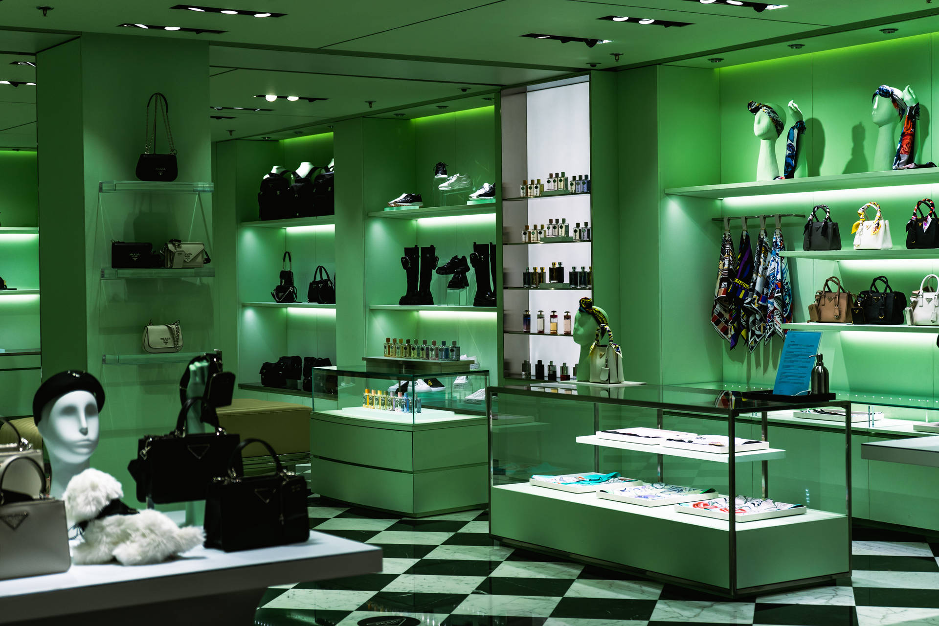 Prada Store Green Lighting Background
