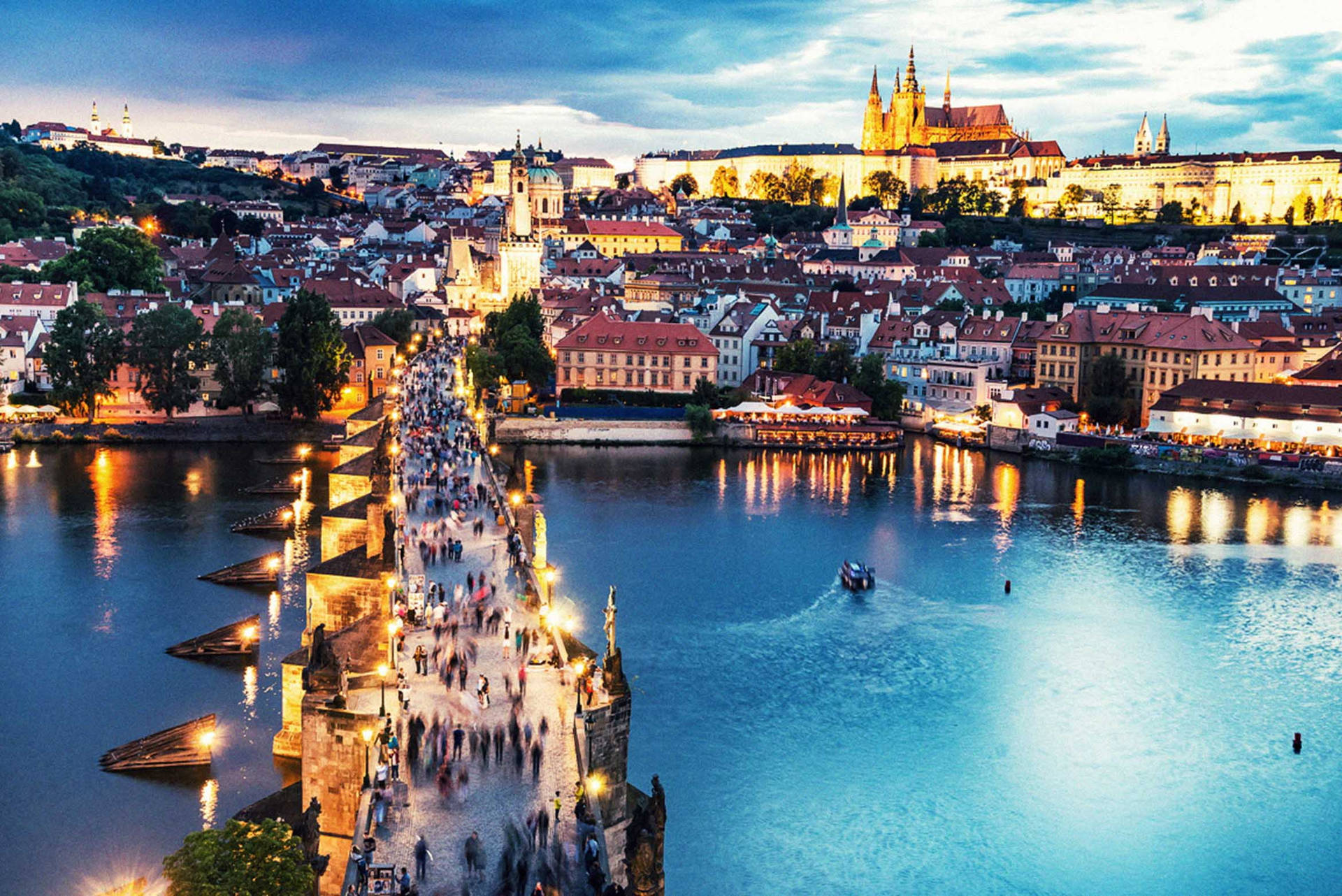 Prague And Blue Vltava Background