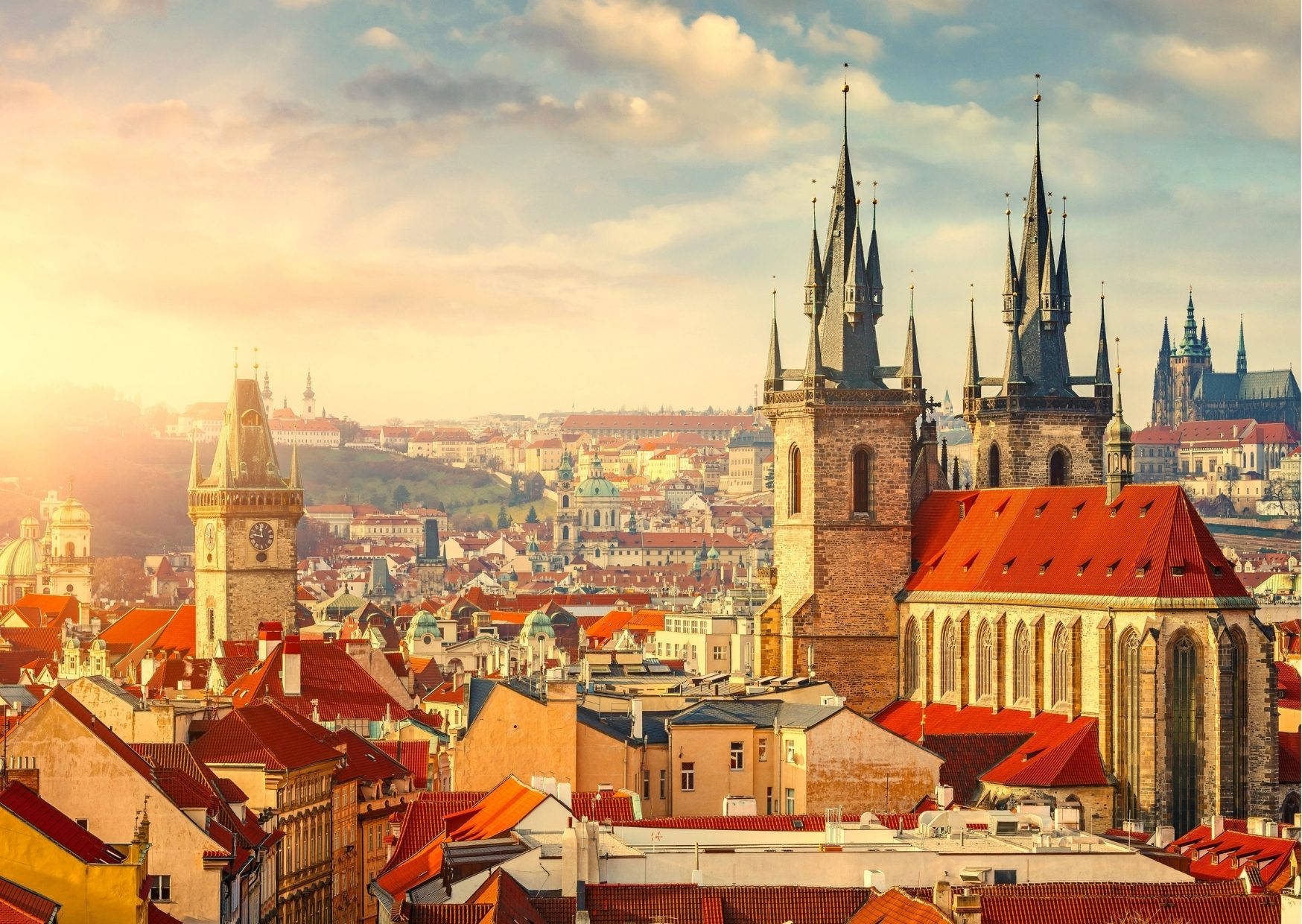 Prague Glowing In Sunrise Background