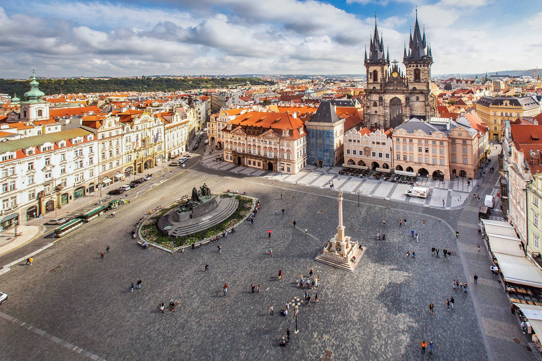 Prague Statue And Pillar Background