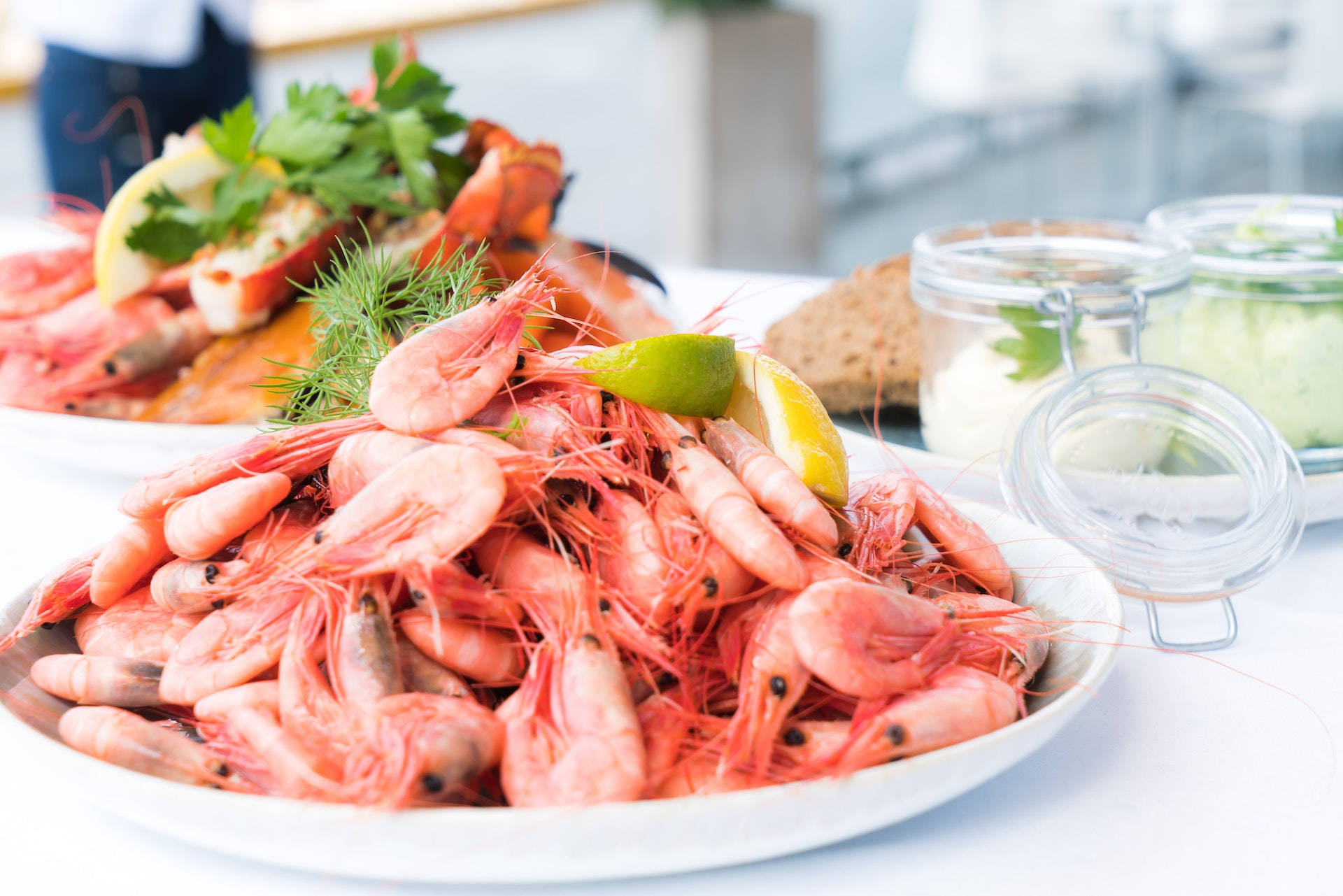 Prawns Piled On A White Plate Background