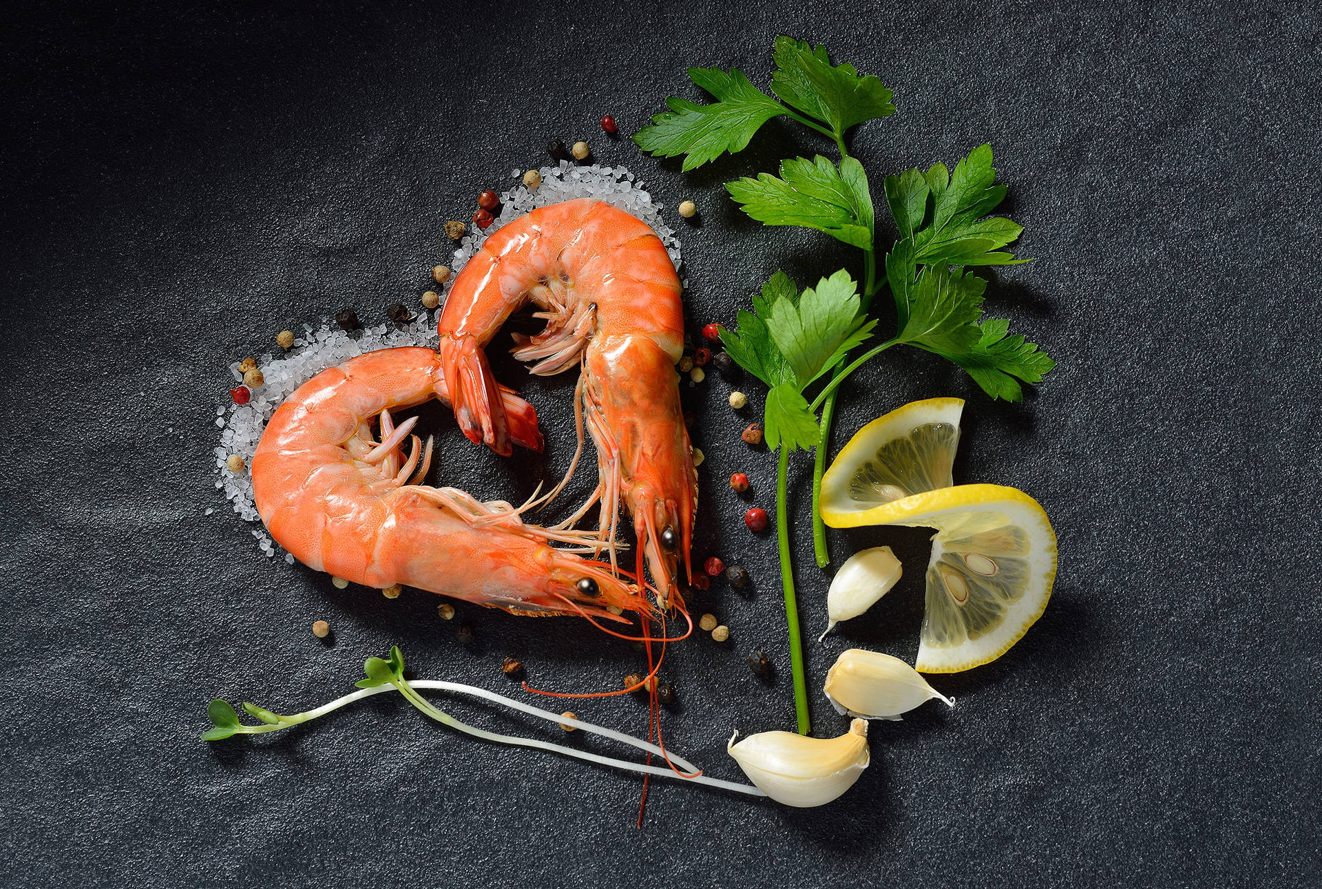 Prawns Served In A Heart Shape Background