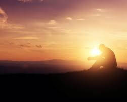 Prayer Man Sitting Sunset Background