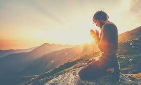 Prayer Man Sunrise Mountain Background