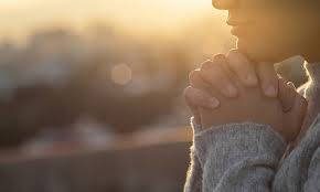 Prayer Woman Smiling Sunset Background