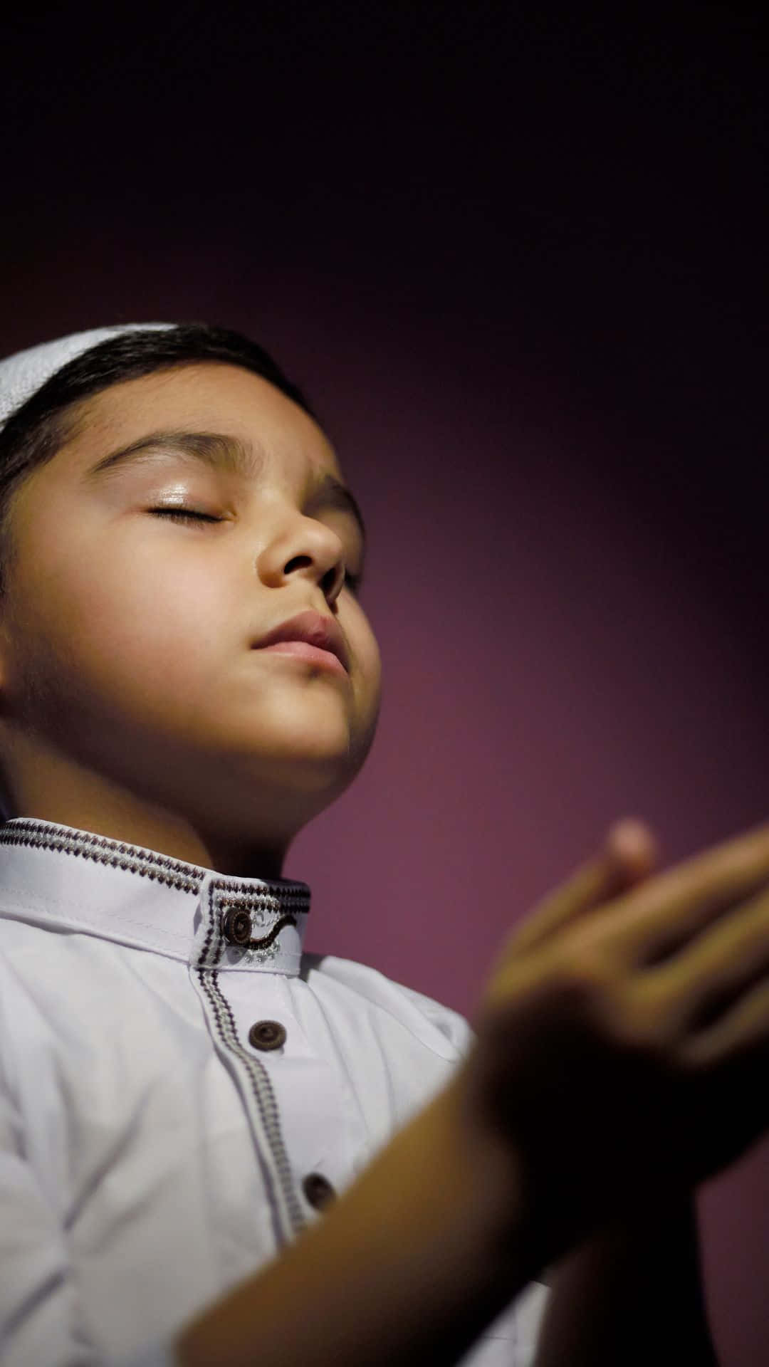 Praying Muslim Boy Dark Violet Background