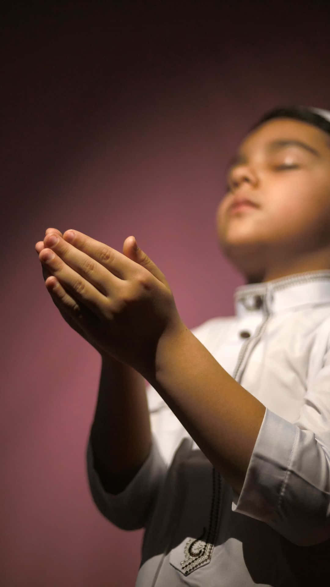 Praying Muslim Boy Portrait Violet Background Background