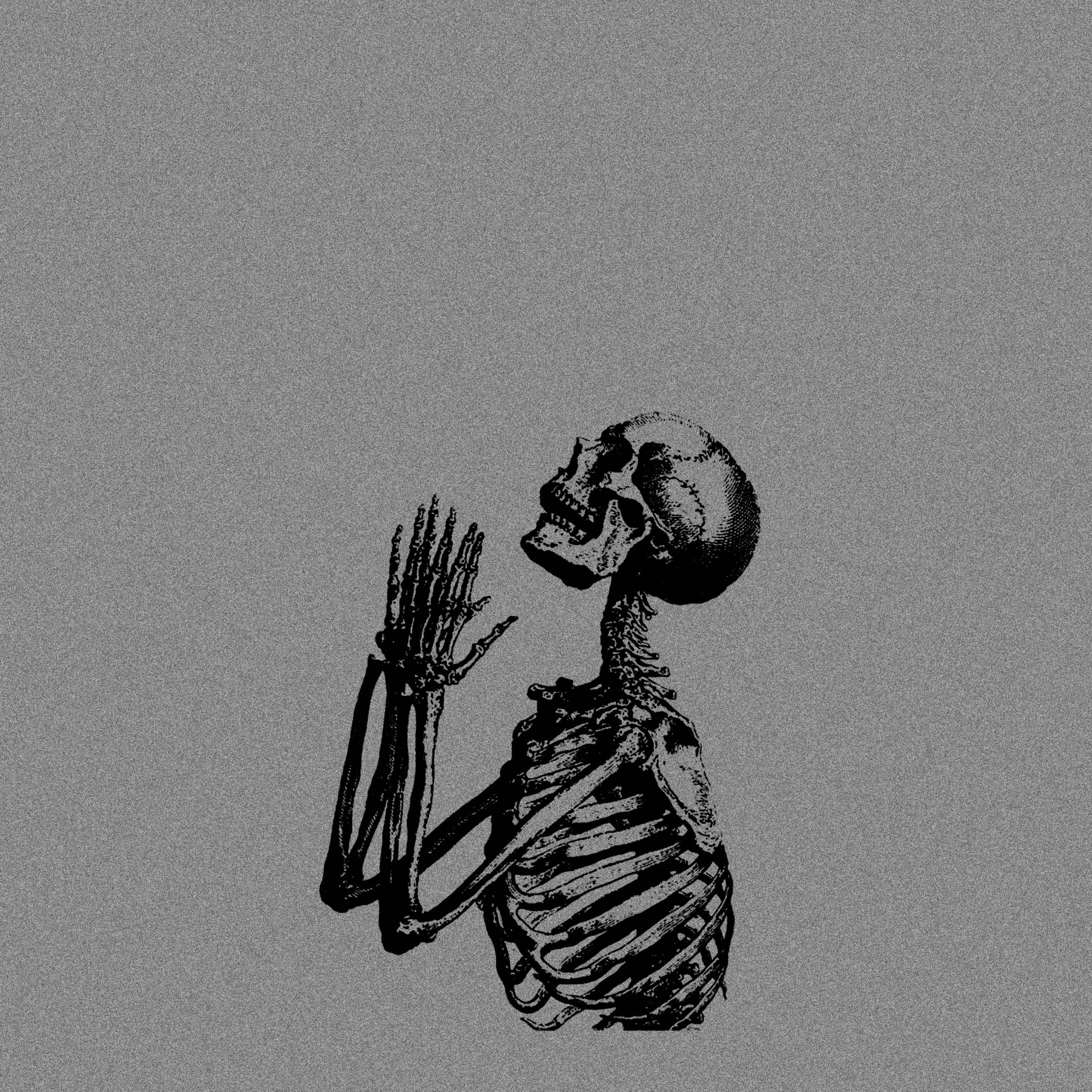 Praying Skeleton Aesthetic Gray Background