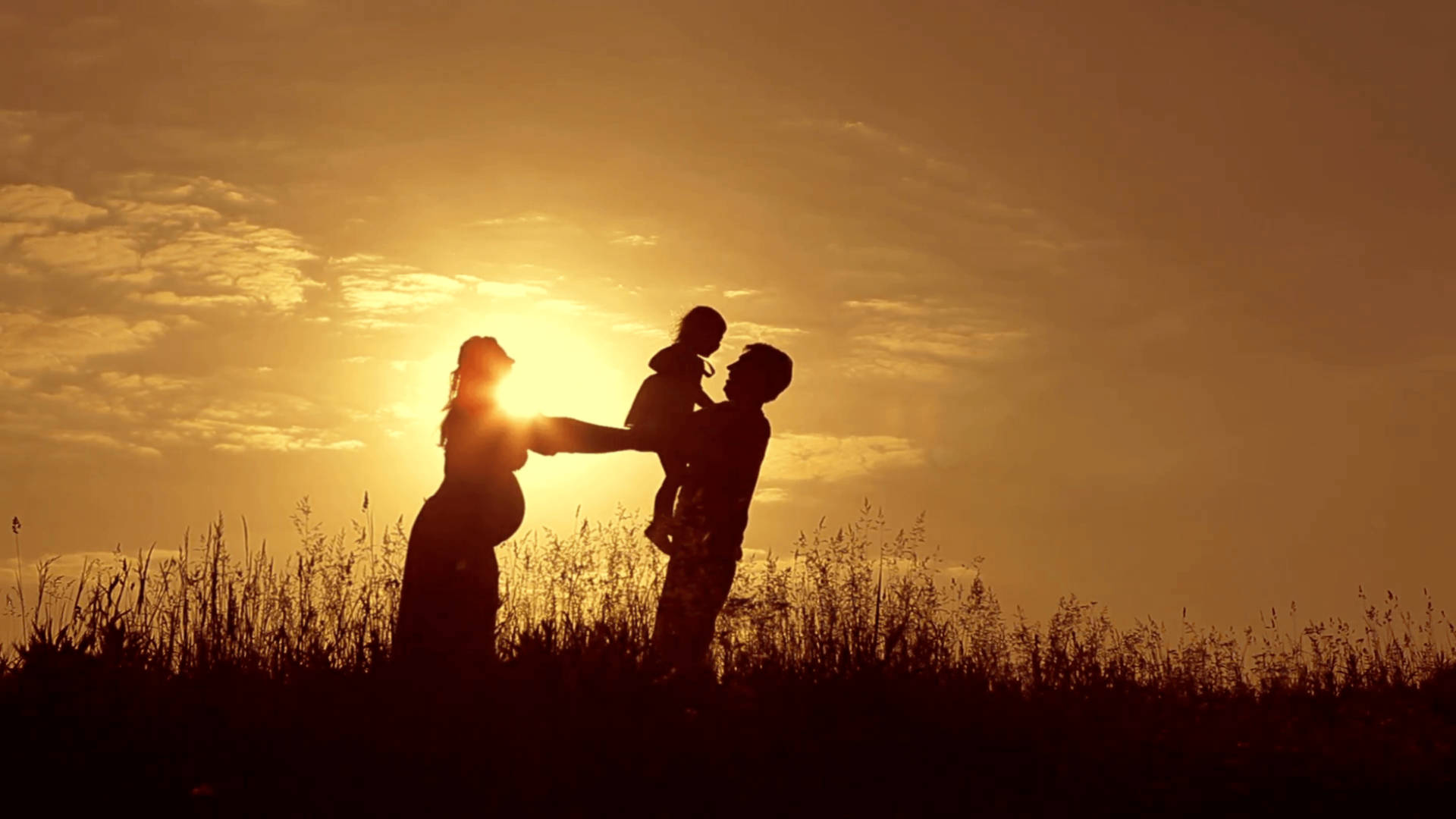 Pregnant And Family Silhouette Background