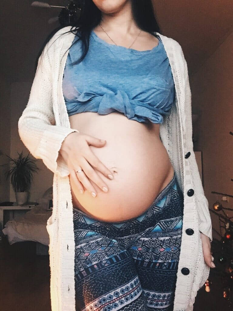 Pregnant Belly Jacket Blue Clothing Background