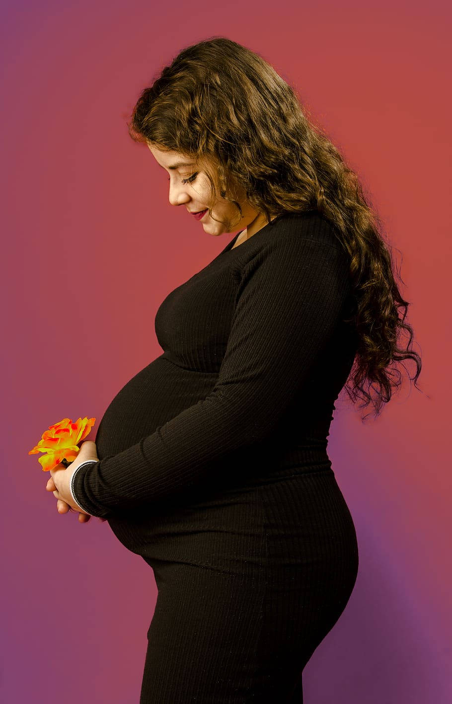 Pregnant Belly Long Black Dress Background