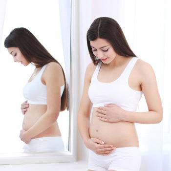 Pregnant Belly Next To Mirror Background