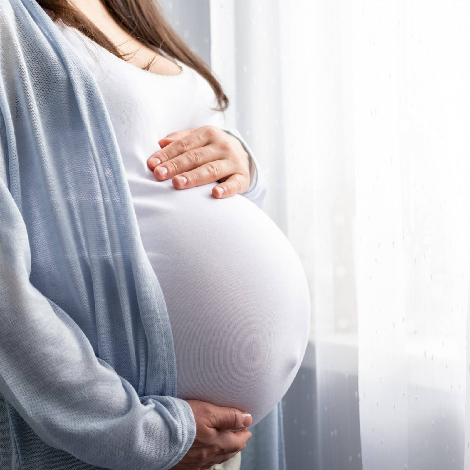 Pregnant Belly White Clothes Background