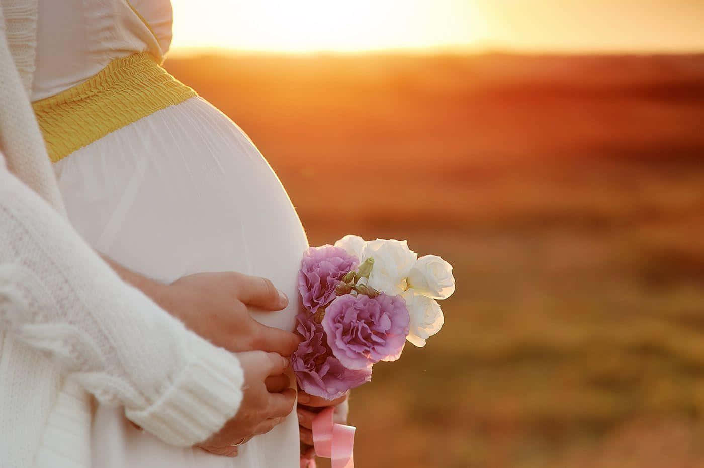 Pregnant Woman And Partner Sunset Shot Background