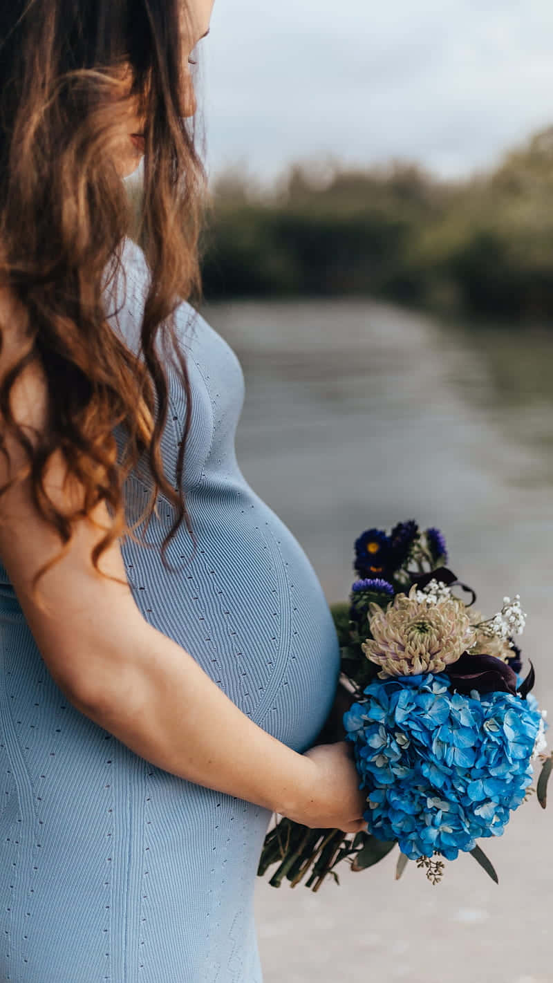 Pregnant Woman Bouquet Of Flowers Background