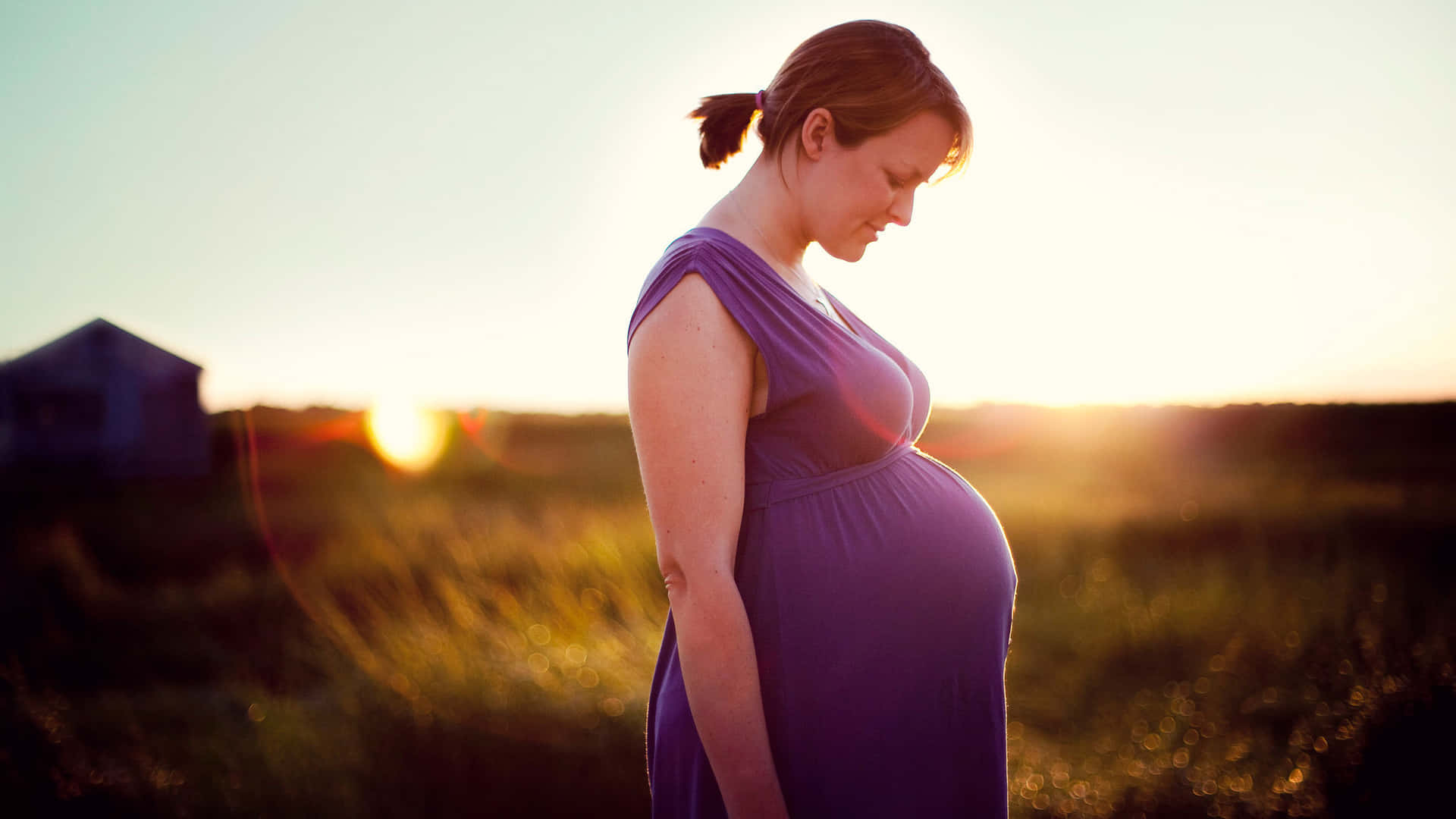 Pregnant Woman In Purple Dress Background