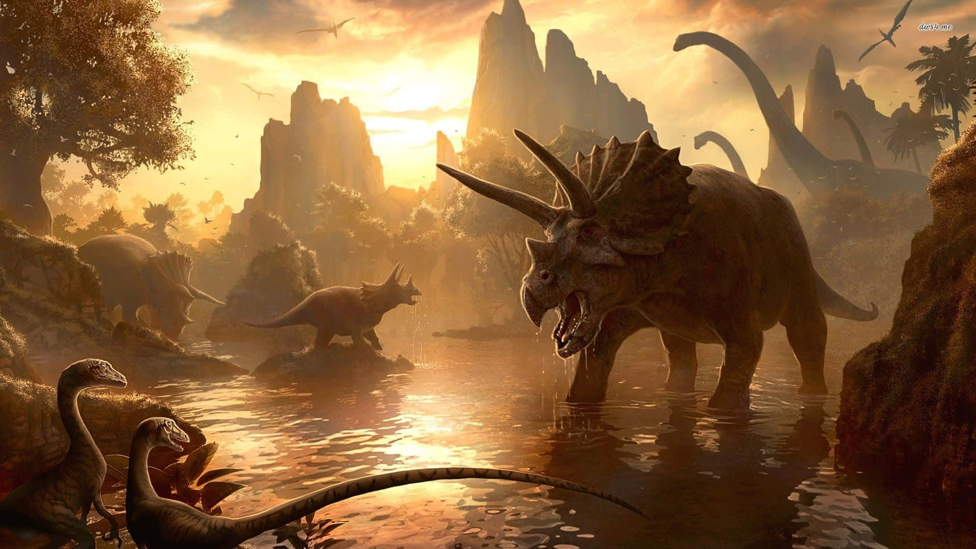 Prehistoric_ Sunset_ Scene Background