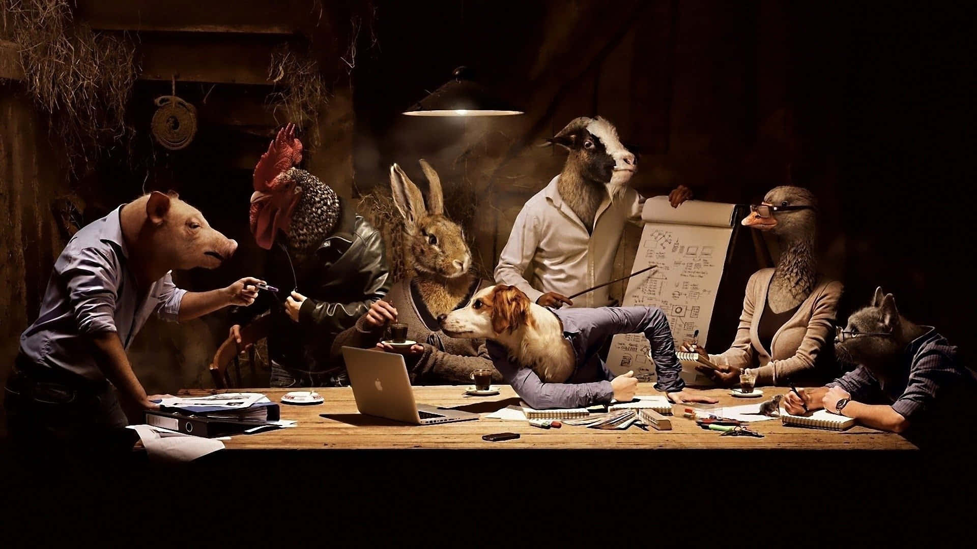 Preposterous Group Of Half Animal And Human Figures Background