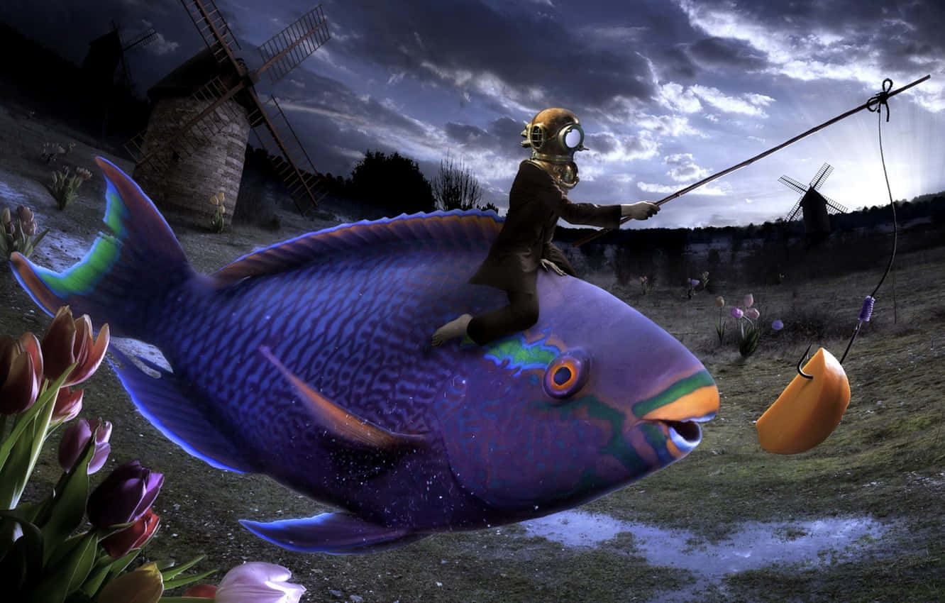 Preposterous Photo Of A Man Riding A Fish Background