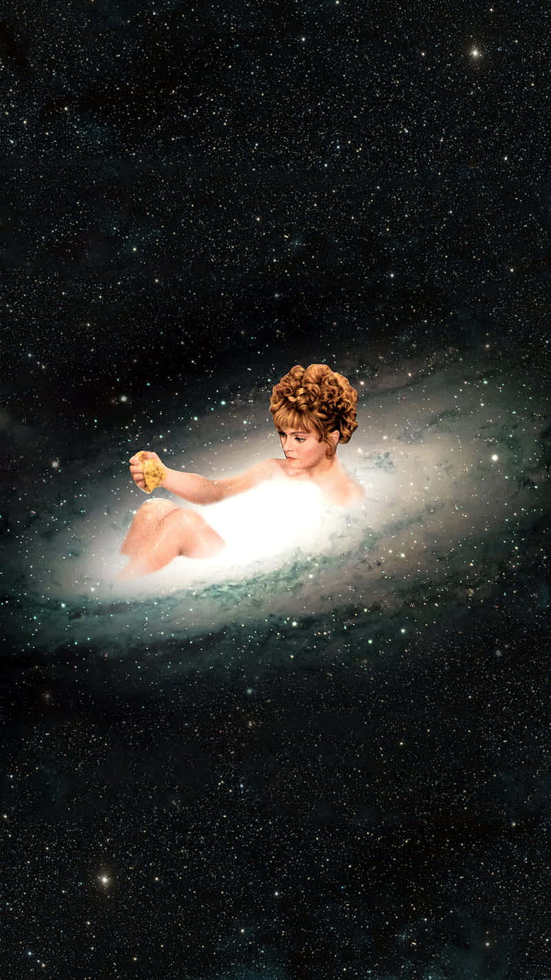 Preposterous Woman Bathing In The Space Background