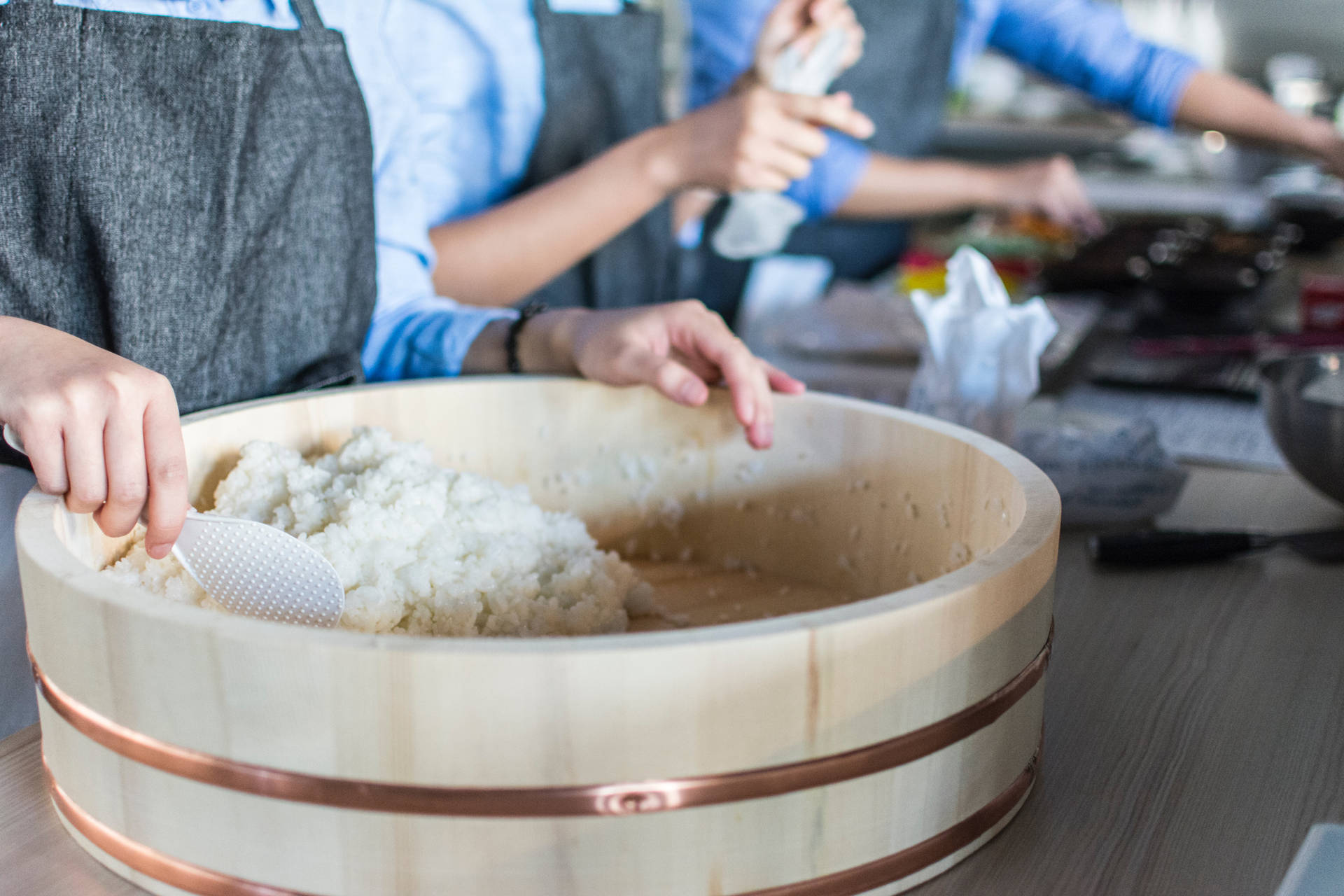 Prepping Sushi Rice Background