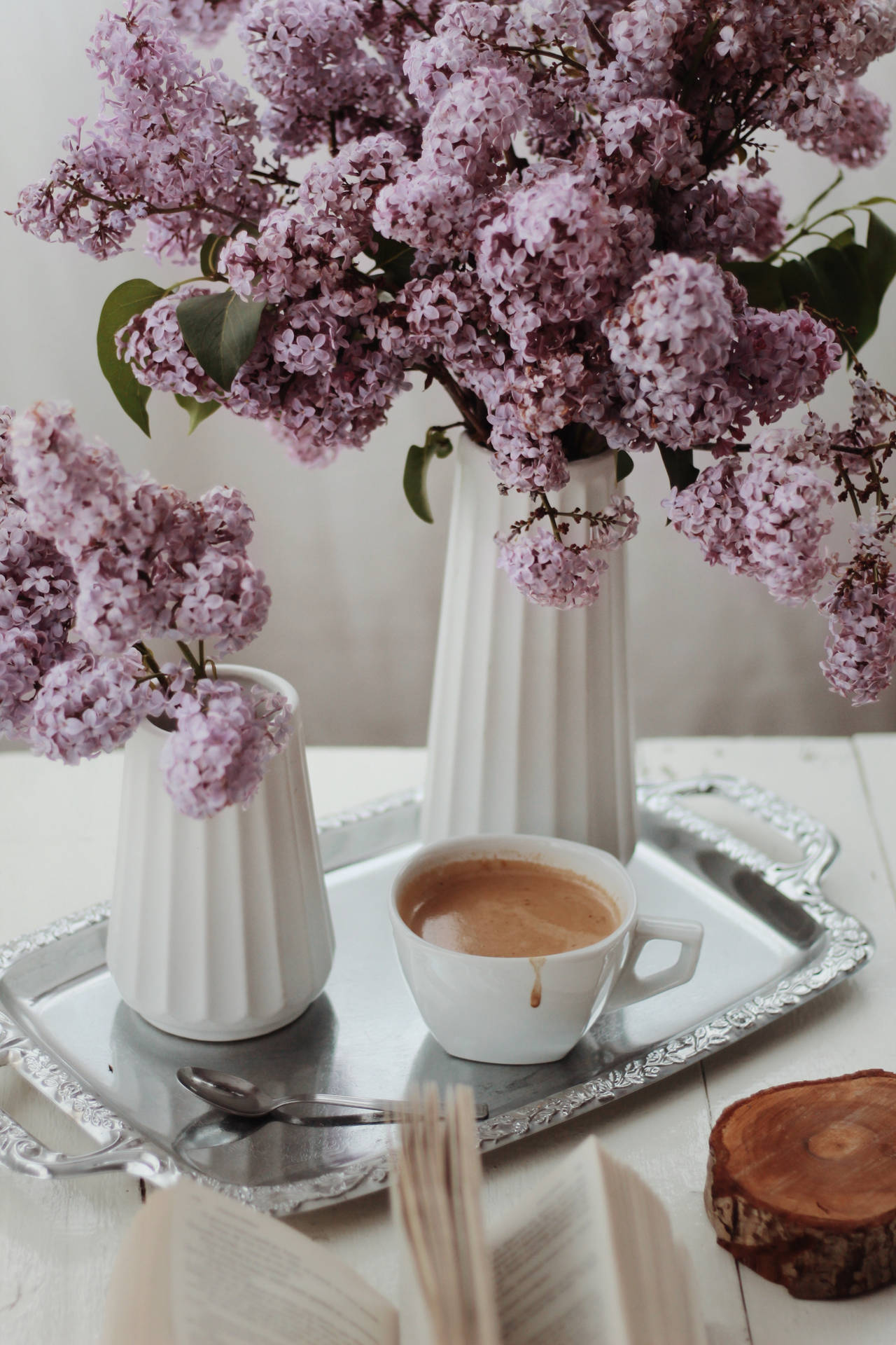 Preppy Aesthetic Coffee Lilacs Background