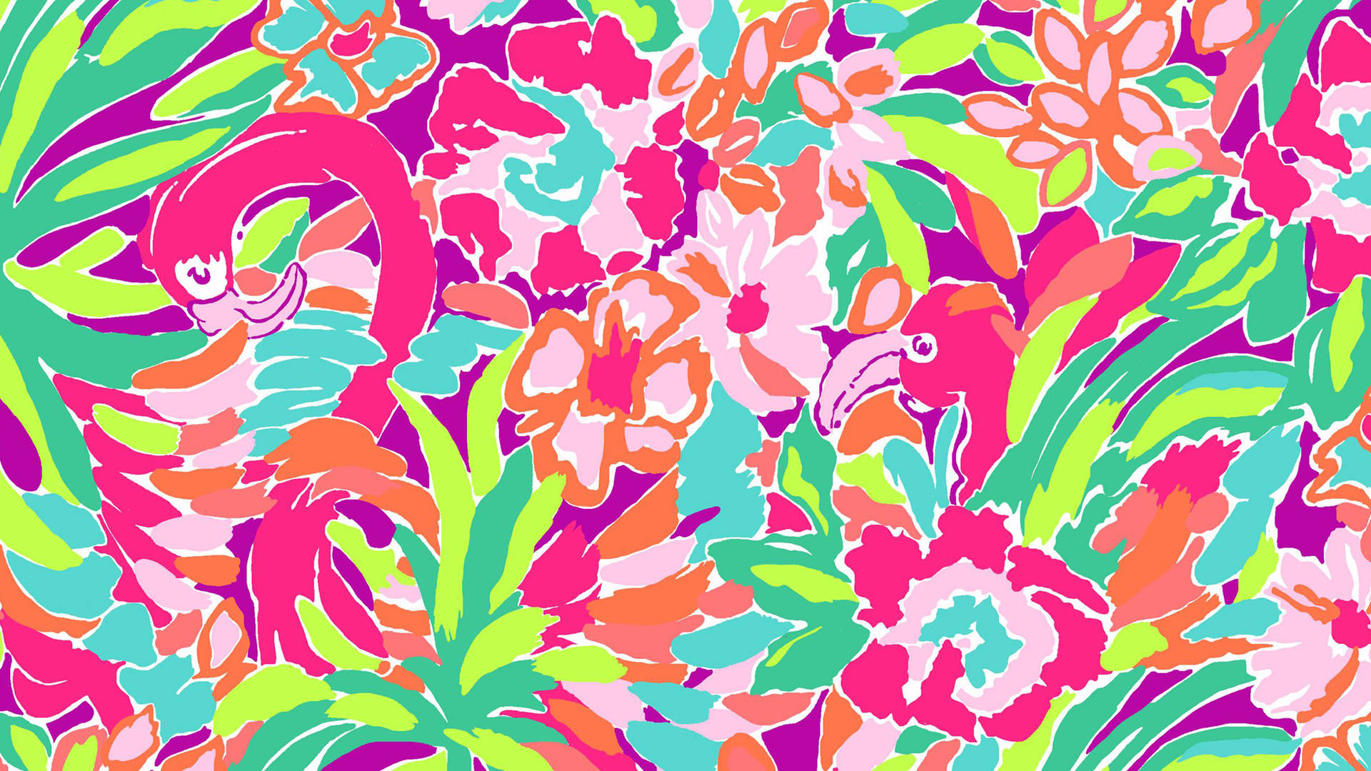Preppy Flamingo And Flowers Background