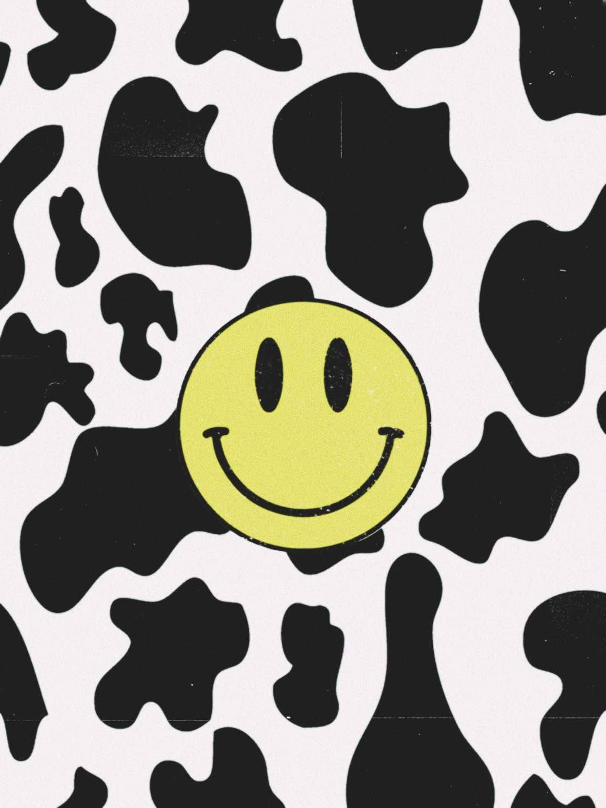 Preppy Smiley Face Cow Print Background