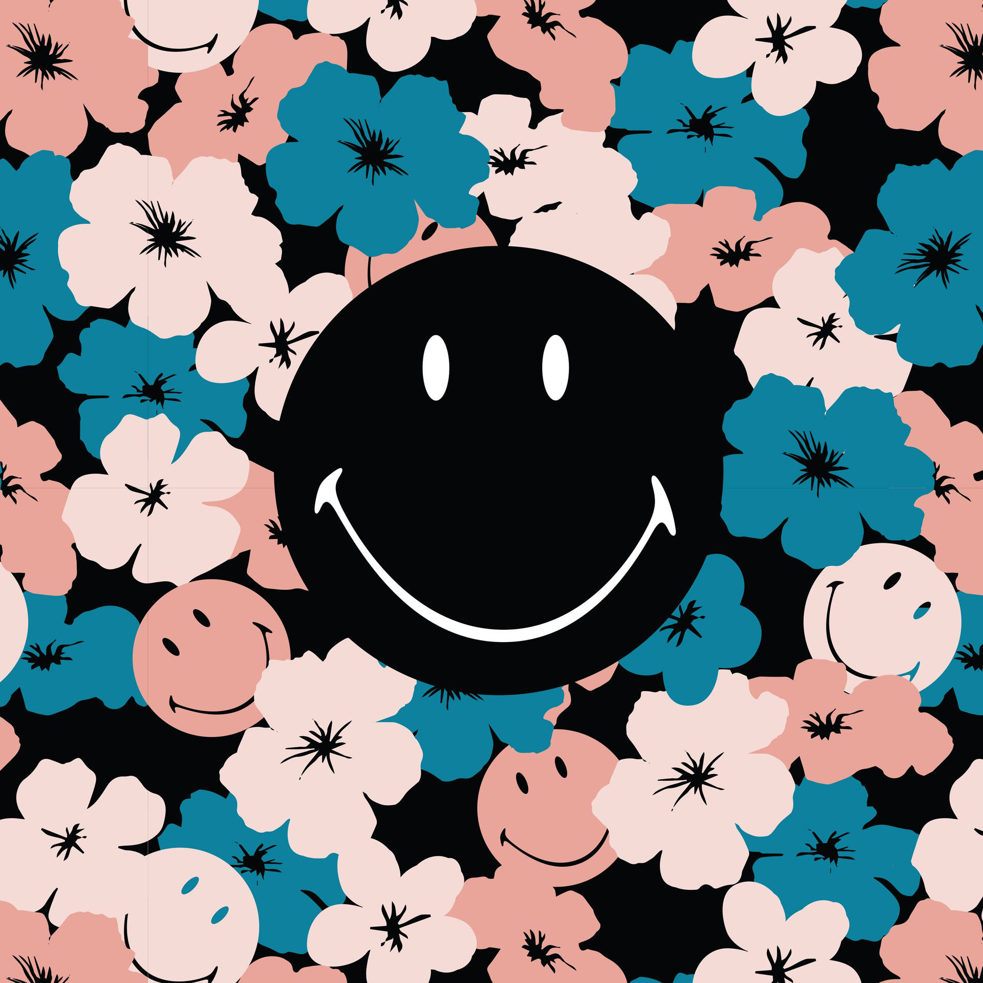 Preppy Smiley Face Floral Pattern Background