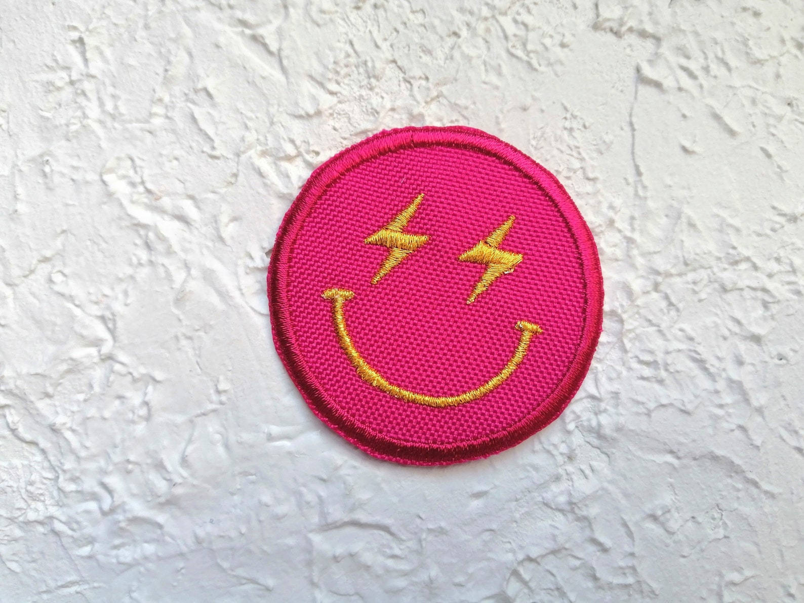 Preppy Smiley Face Hot Pink Patch Background