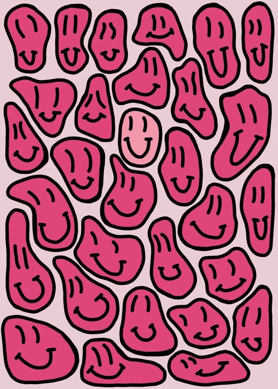 Preppy Smiley Face Pink Doodles Background