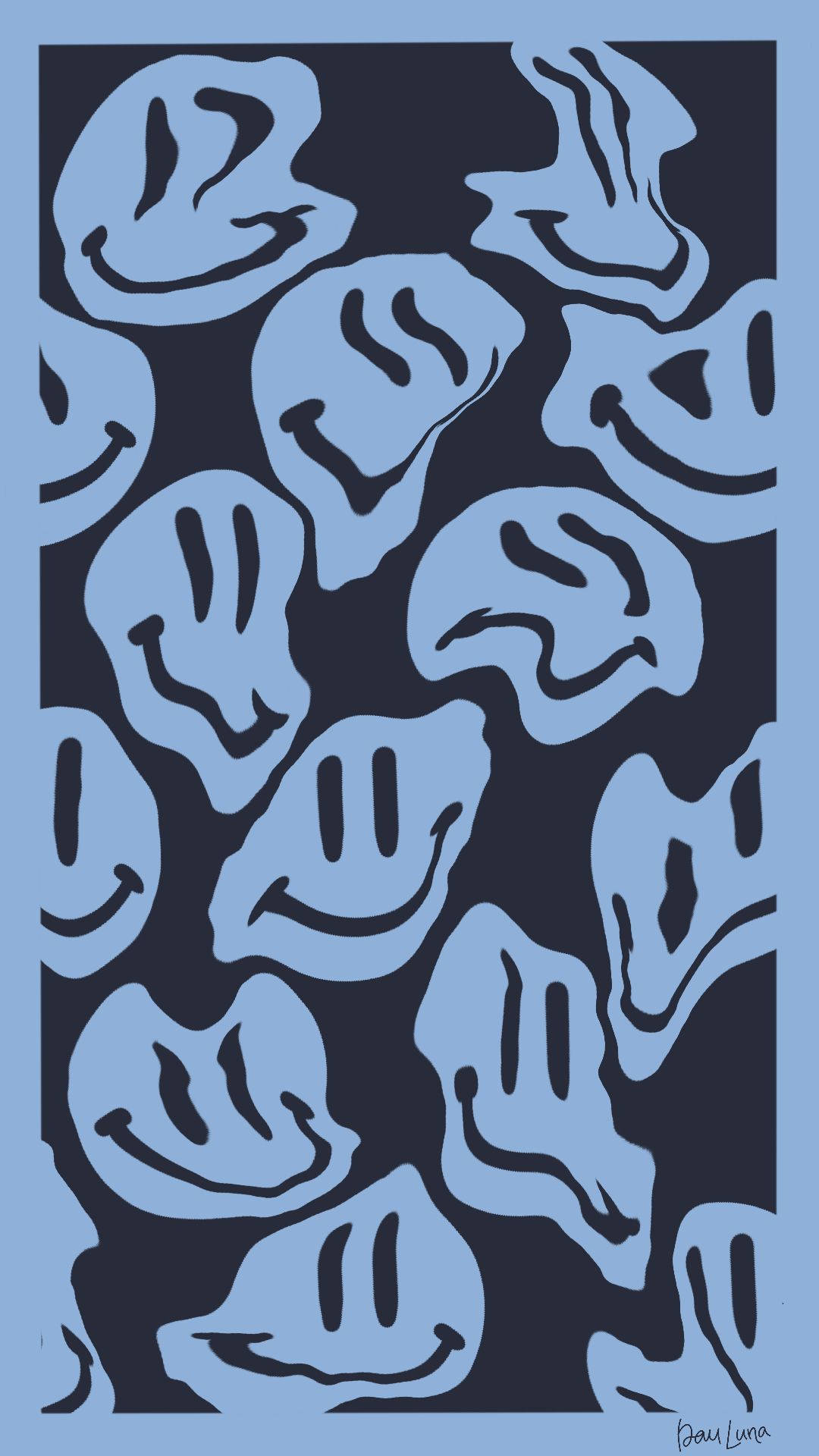 Preppy Smiley Face Warped Blue Pattern Background