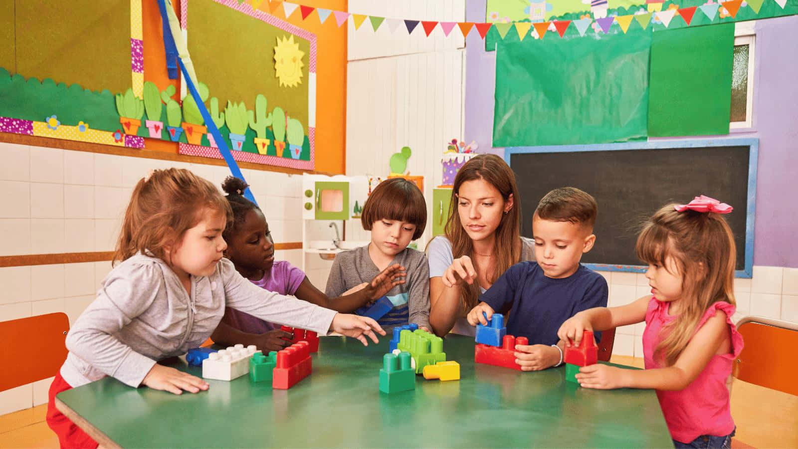 Preschool Learning Activity With Teacher Background