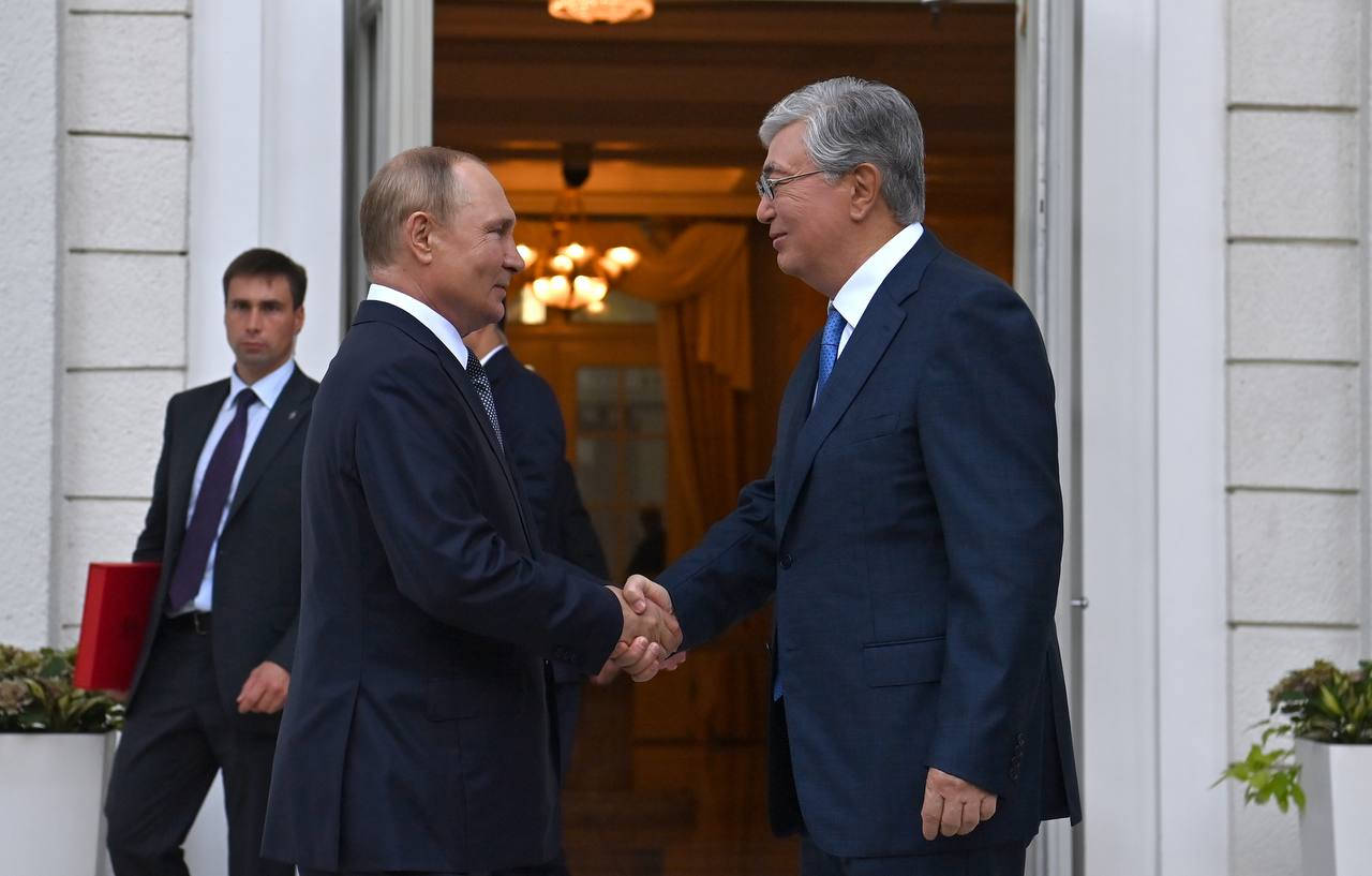 Presidential Diplomacy - President Tokayev In Discussion With Vladimir Putin Background