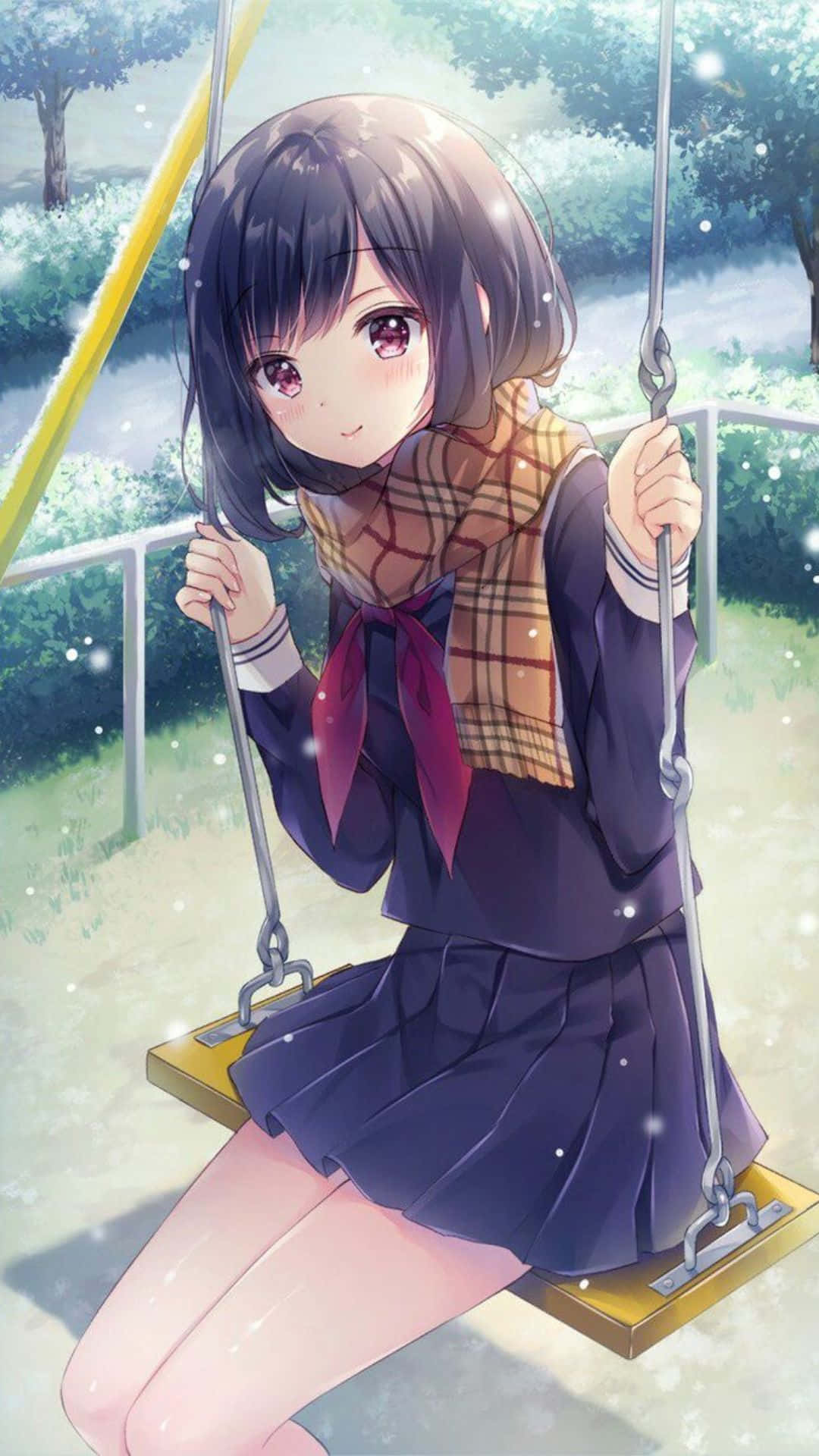 Pretty Anime Girl On A Swing Background