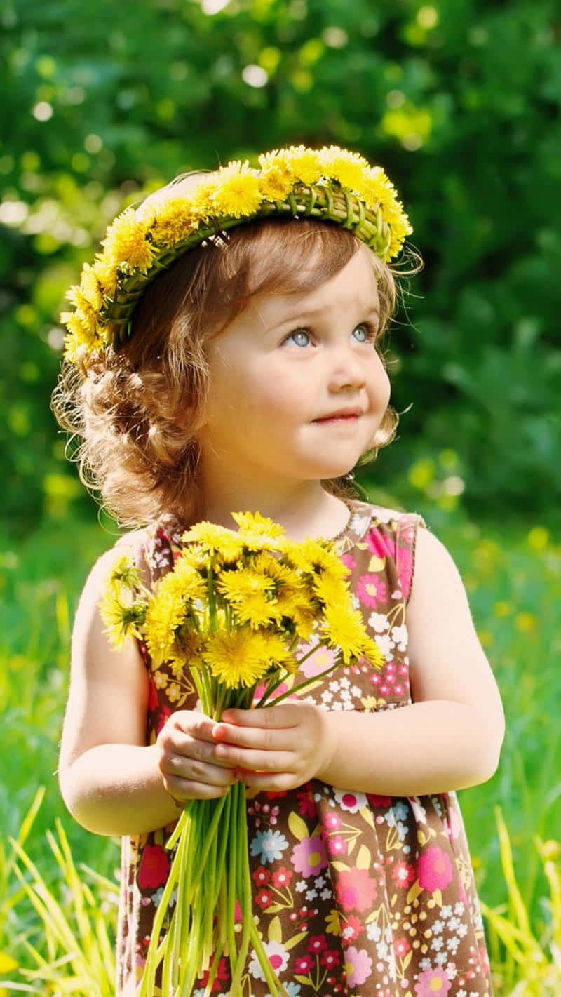 Pretty Baby Girl With Yellow Flower Crown