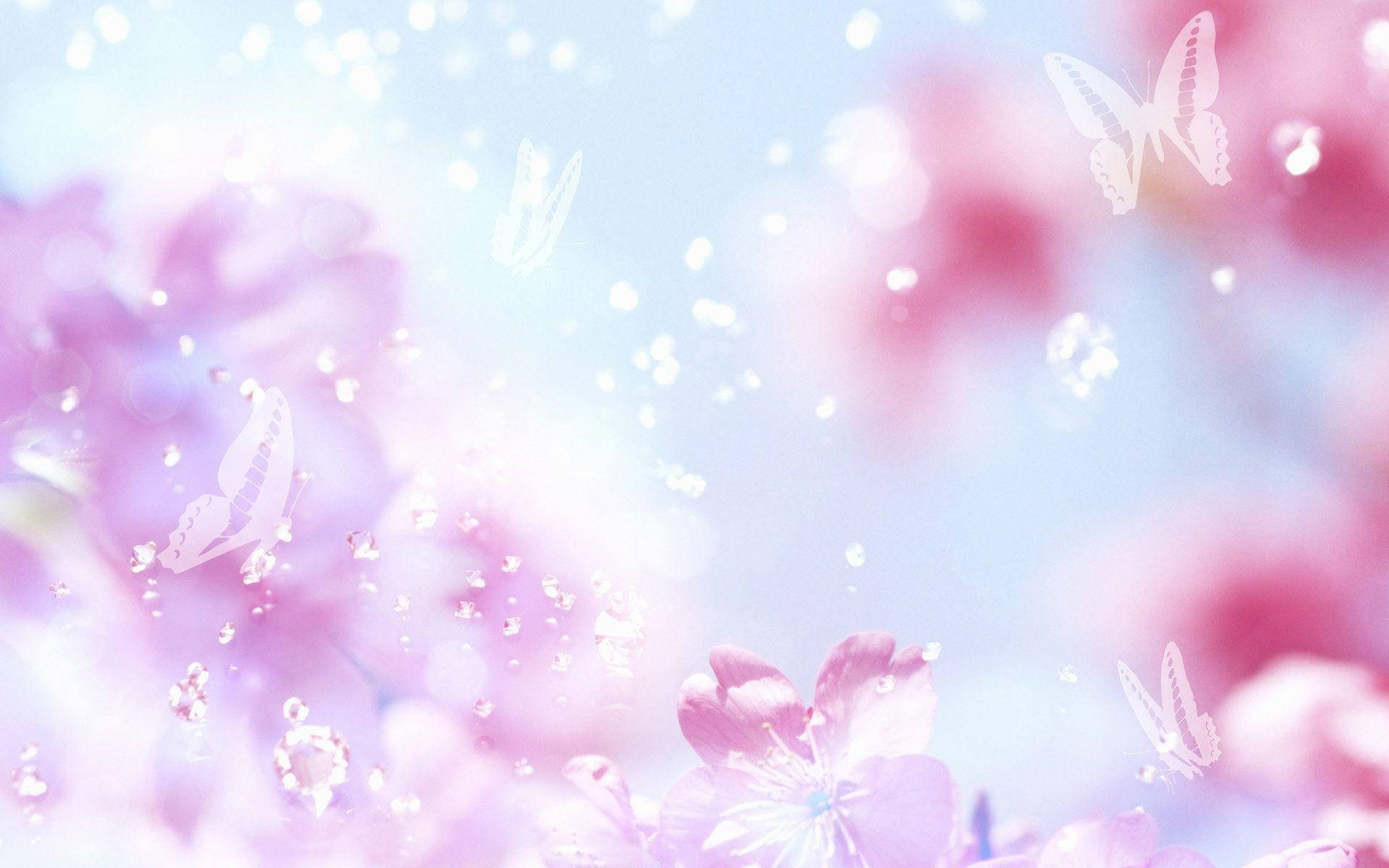 Pretty Background Butterflies Pink Flowers