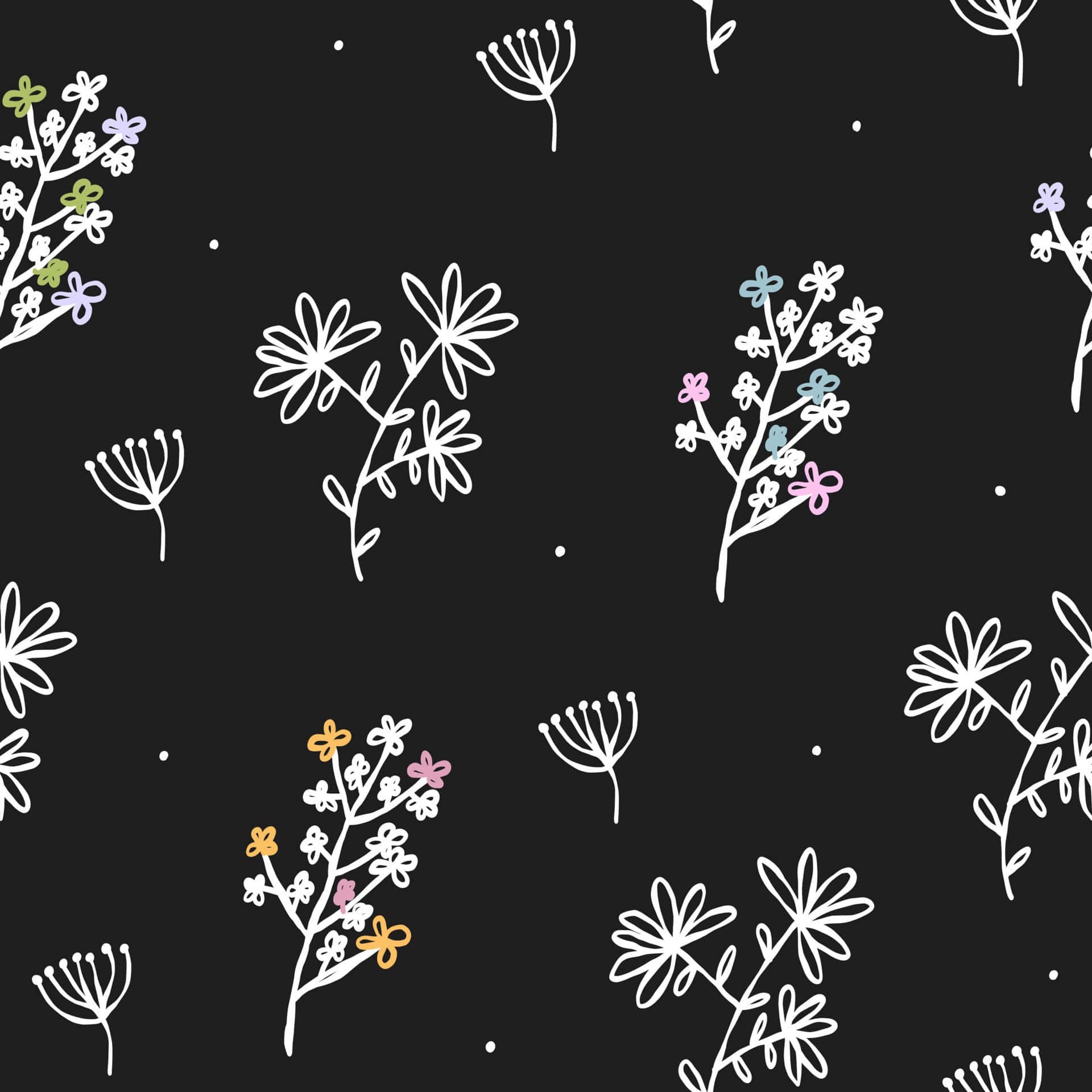 Pretty Black Colorful Flowers Background